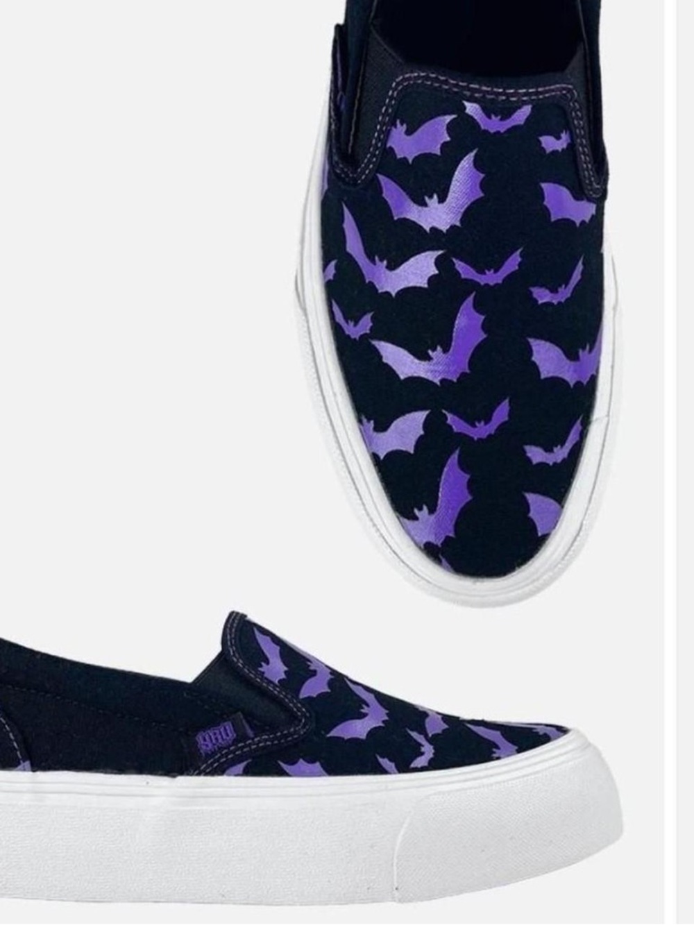 YRU Black & Purple Bat Print Slip-On Sneakers